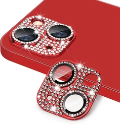Luxury Glitter Camera Lens Protector - Full Cover Metal with Tempered Glass - iPhone 15 Plus (Red)