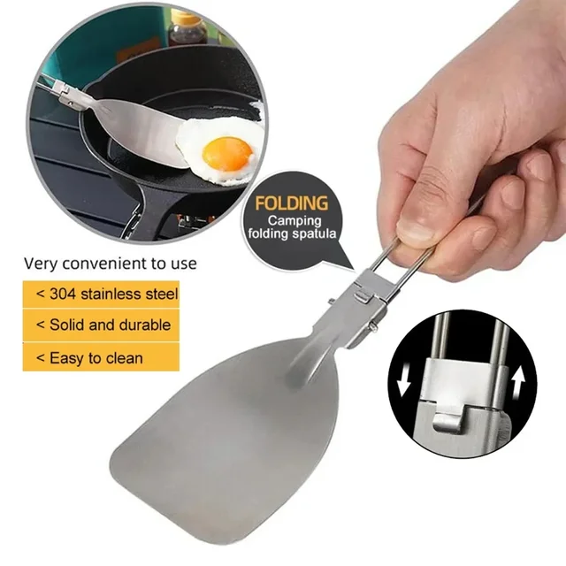 Folding Spatula Food Fold Spoon Frying Shovel Stainless Steel Outdoor Camping Gear Kitchen Cooking Accessories Picnic Equipment 2