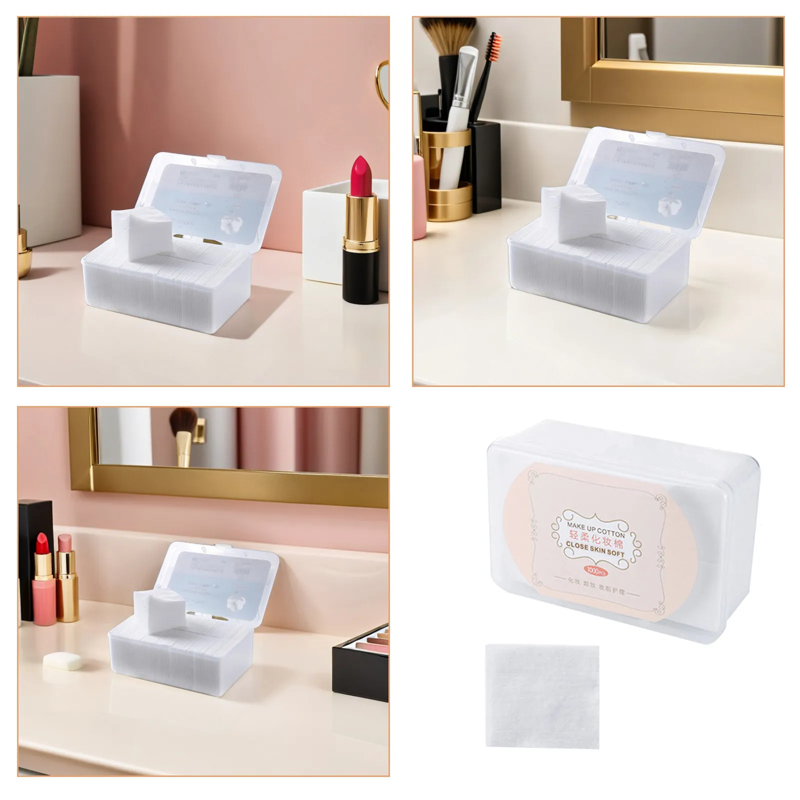 1000개입 부직포 메이크업 패드 프리미엄 코튼 페이셜 패드 메이크업 제거, 토너 도포, 스킨케어, 피부에 부드러움, 보풀 없음