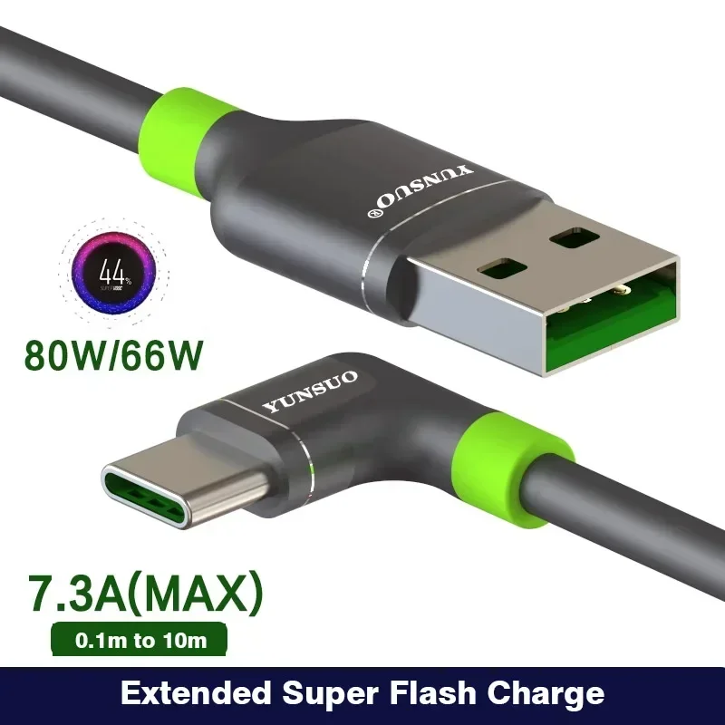 USB-Elbow Type-C 7A 65W 80W Oppo Vivo 휴대폰용 초장거리 데이터 동기화 고속 충전 케이블 확장 10cm 1m 2m 3m 4m 5m 8m 10m