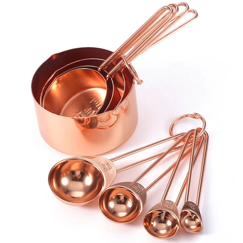 Rose Gold Measuring Spoons Cups Set kitchen measuring spoons measuring spoon set measuring cup and spoon set Retro Baking Measuring Tools With Scale Stainless Steel Kitchen Accessories Gadgets 8pcs/set