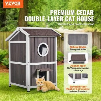 VEVOR Outdoor Cat House Weatherproof Feral Cat Shelter for Multiple Cat Large Outdoor Wooden Cat House with Doors&A Clear Window 2