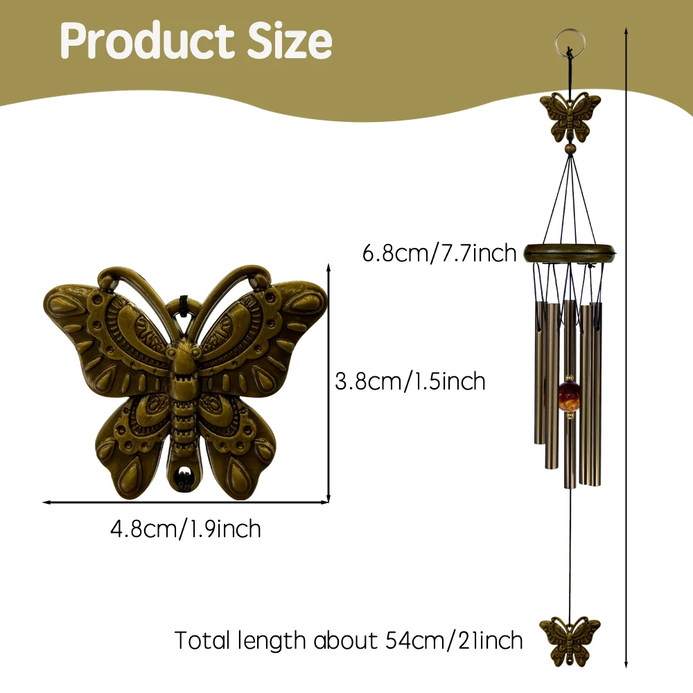 Bronze Harmony Wind Chime with Butterfly and Owl Charms - Outdoor & Garden Decor Gift