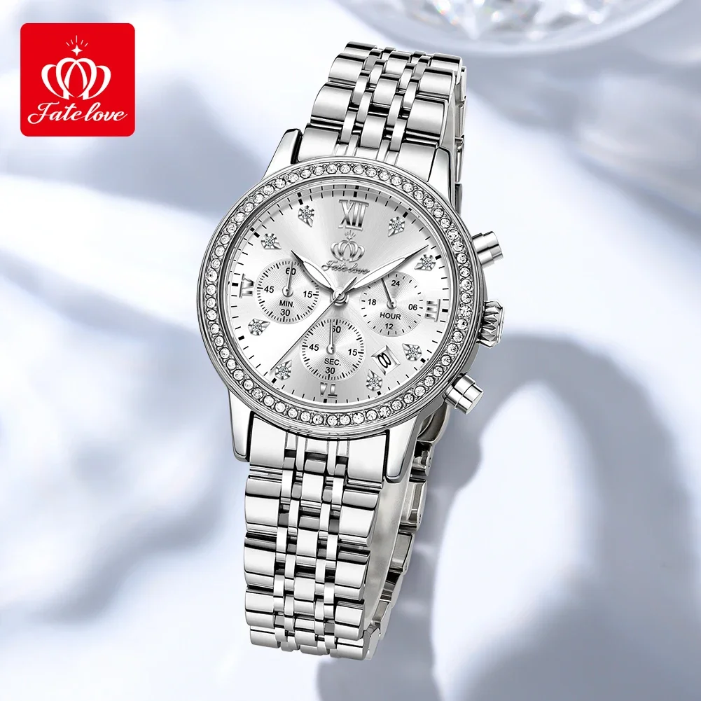 Fate Love 881 Luxury Quartz Watch For Women Waterproof Luminous Steel Strap Wristwatches Chronograph Original Women's Watches