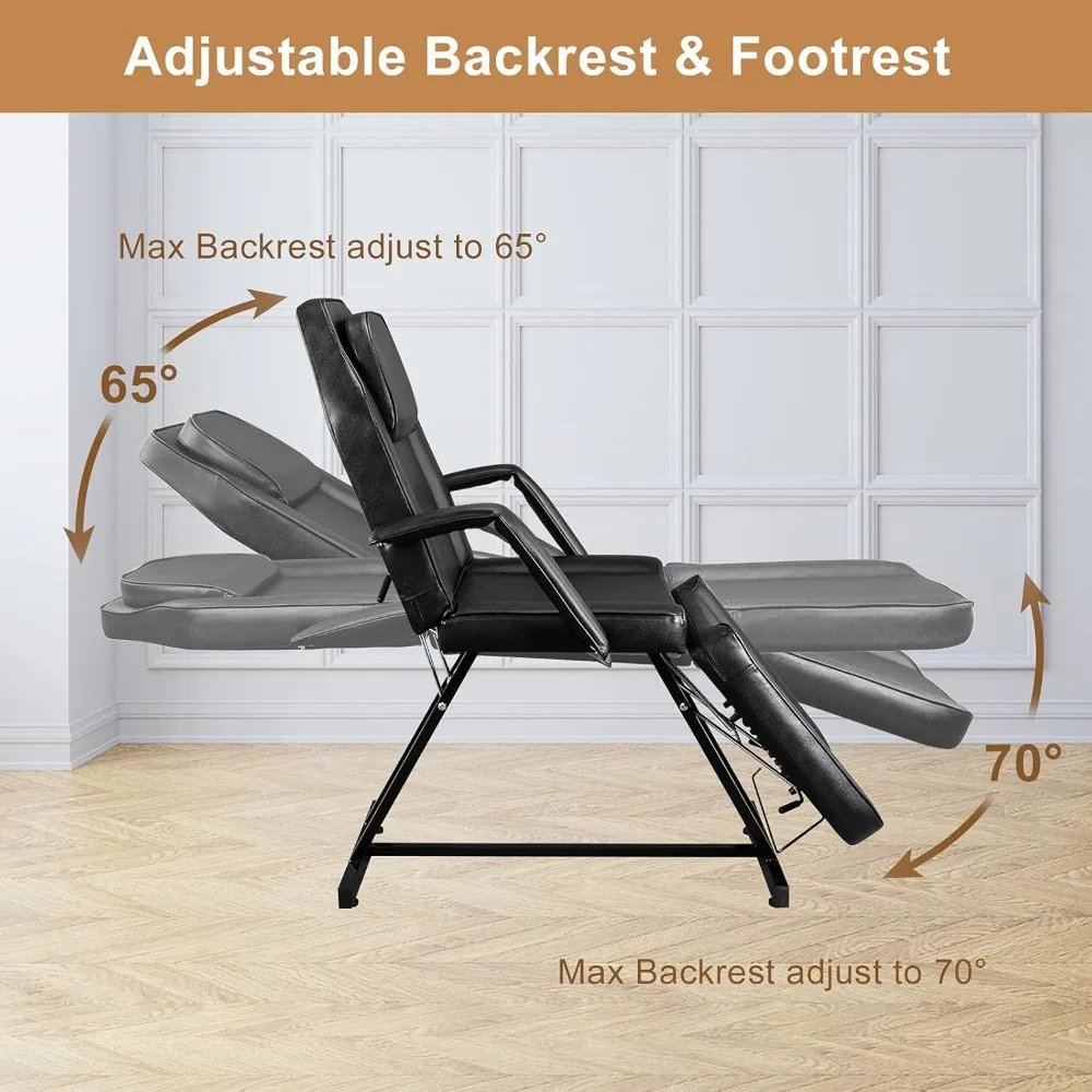 Massage Salon Tattoo Chair Esthetician Bed with Hydraulic Stool,3-Section Facial Bed Table, Adjustable Beauty Barber Spa