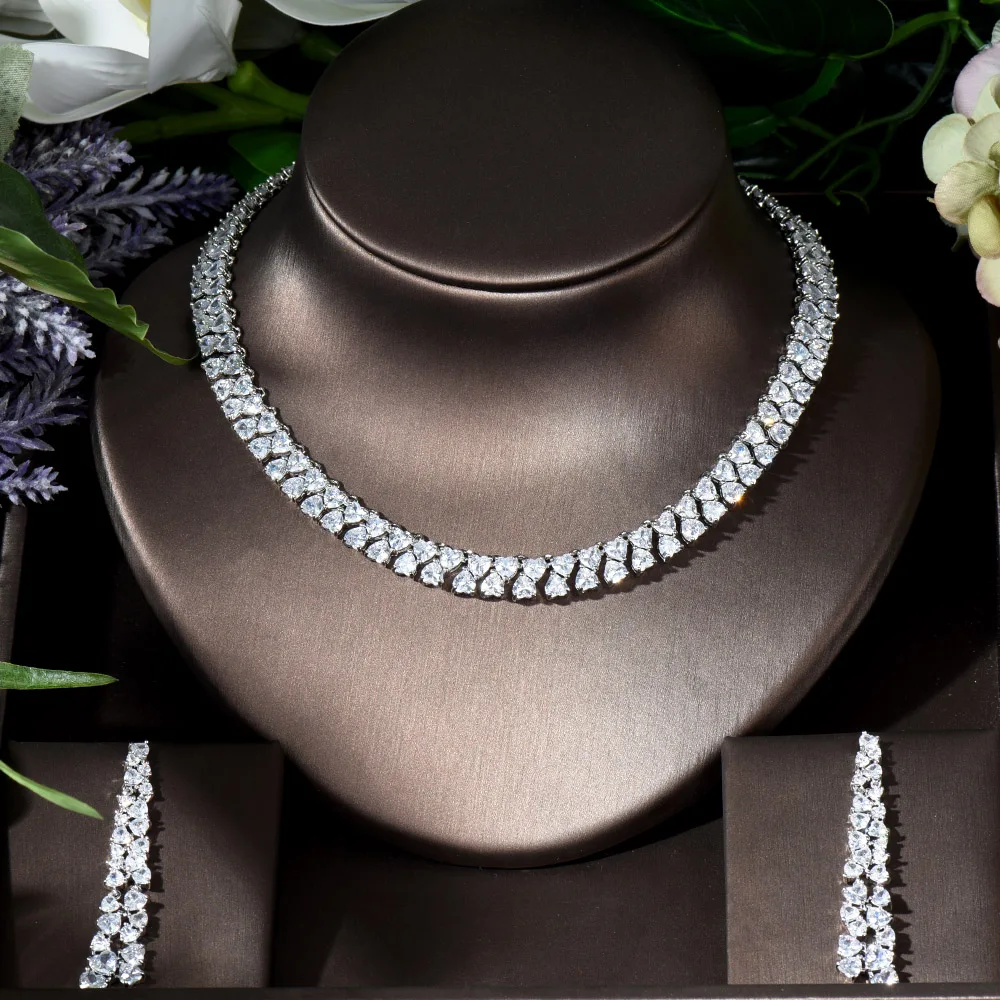 

Fashion Newly Jewelry Set Luxury Sparkling CZ Geometric Design Wedding Earring Necklace Jewelry Sets Bijoux Femme EnsembleN-1298