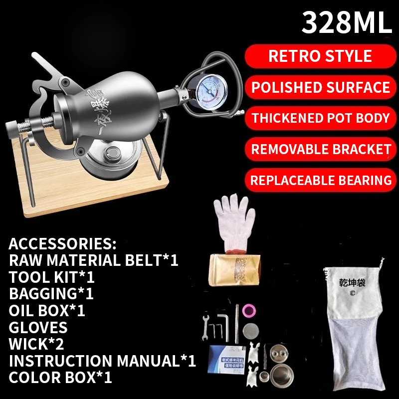 Hand Popcorn Machine Open Firing Popcorn Puffing Machine Stainless Steel Mini Popper Small Manual Maker Open Firing