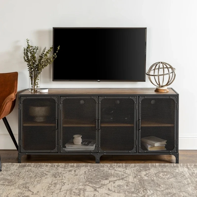 

Retro iron solid wood TV cabinet, living room, industrial style storage