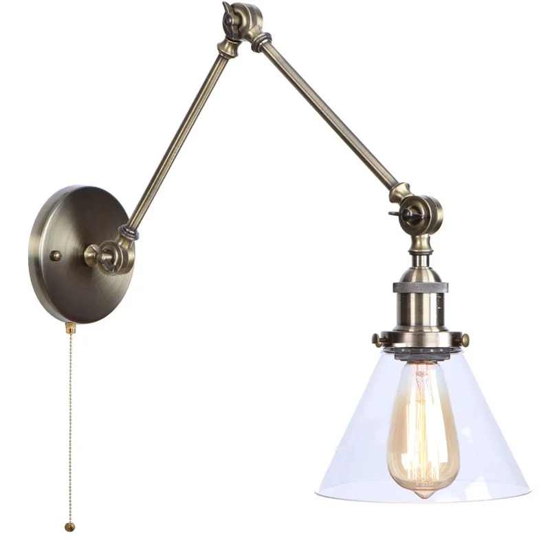 IWHD Long Swing Arm Loft LED Lamps Industrial Vintage Cafe Bar Balcony Bedside Lamp Pull Chain Switch Clear Glass Mirror Light 5
