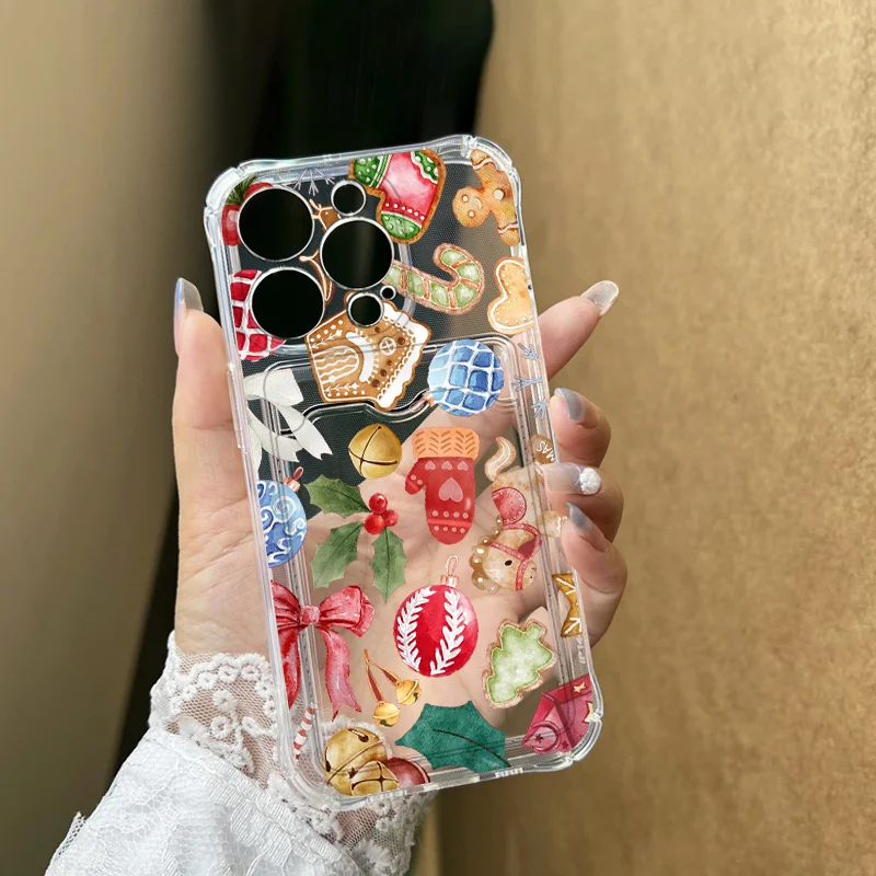 Festive Cartoon Santa Clear Phone Case with Wallet Card Holder