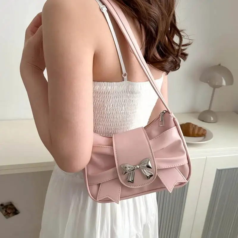 Trendy Bow Shoulder Bag Handbag Casual Underarm Bag Daily Commuting Bags PU Leather Lady Banquet Bag Business Women's Bags