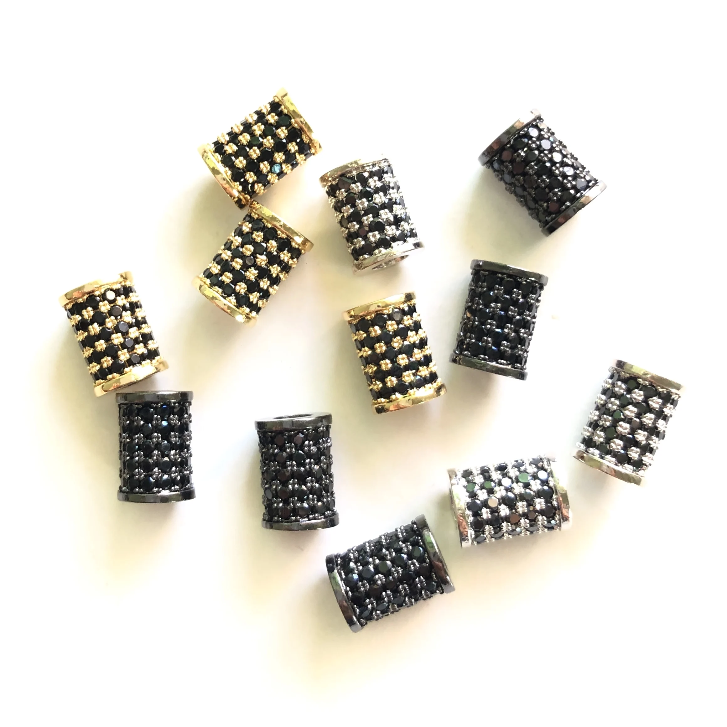 

10pcs/lot Black Zirconia Paved Tube Shapes Rondelle Spacers for Women Jewelry Bracelets Loose Beads Waist Craft Accessory Supply