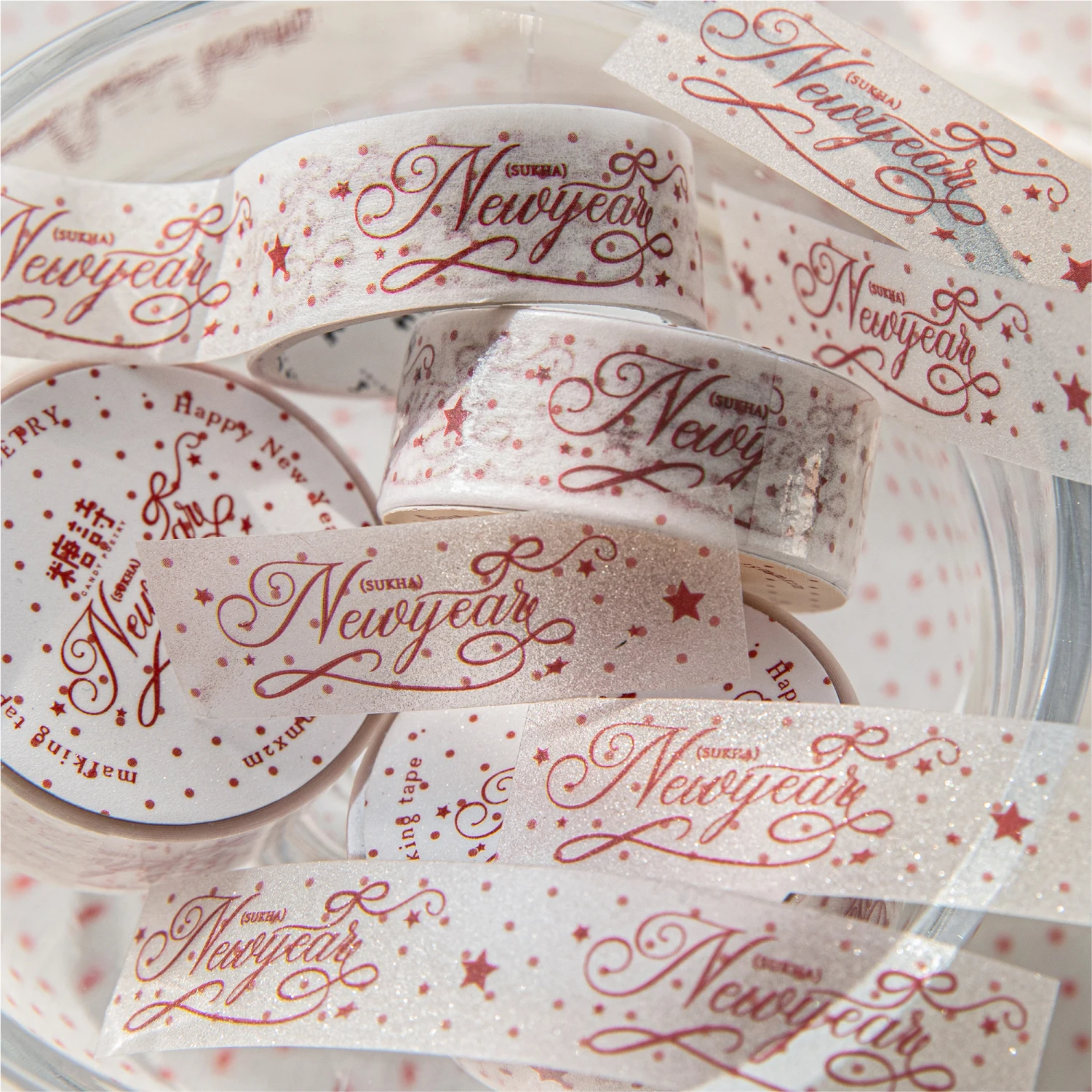 Crimson Prelude PET Glitter Sand Journal Decor Tape - Creative Stationery Collection