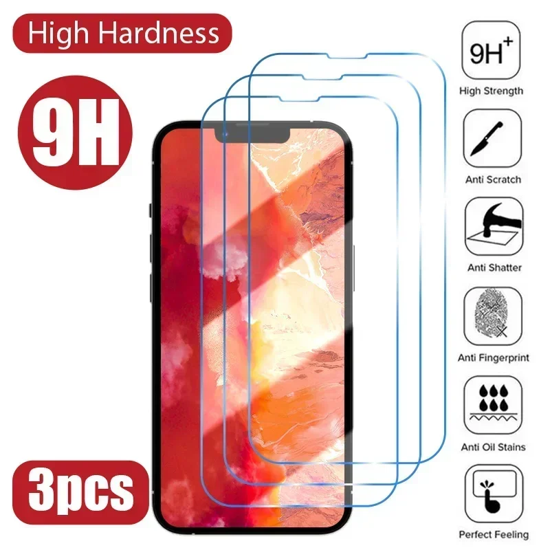 

Защитное стекло, закаленное стекло для iphone 14 13 12 11 Pro max 13 12 mini 8 7 6 6s plus X XR XS max SE 2020, 3 шт.