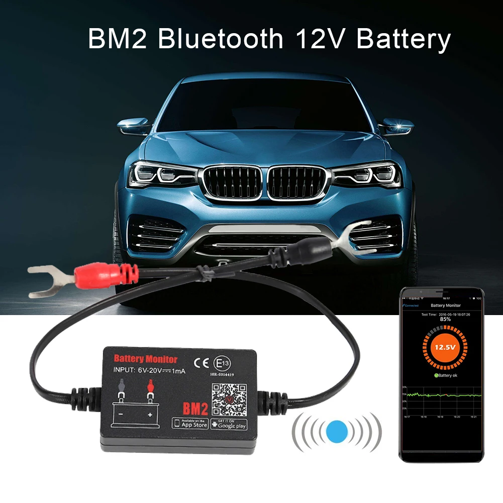 12V 자동차 BM2 배터리 테스터 모니터 블루투스 4.0 자동차 차량 납 산성 리튬 배터리 분석기 수리 진단 도구