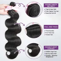 Gowik 12A Lots de mèches de cheveux humains 22 24 26 pouces, Ondulation naturelle, 100% Cheveux vierges brésiliens non traités, Extensions à tissage rapide, Noir naturel 3