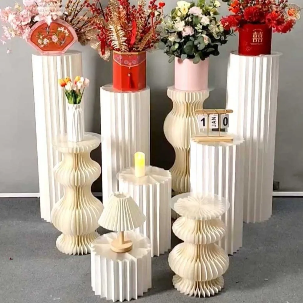 Ins Style Foldable Roman Pillar Dessert Rack White Paper Roman Column Flower Stand DIY Cylinder Display Stand Dessert Table