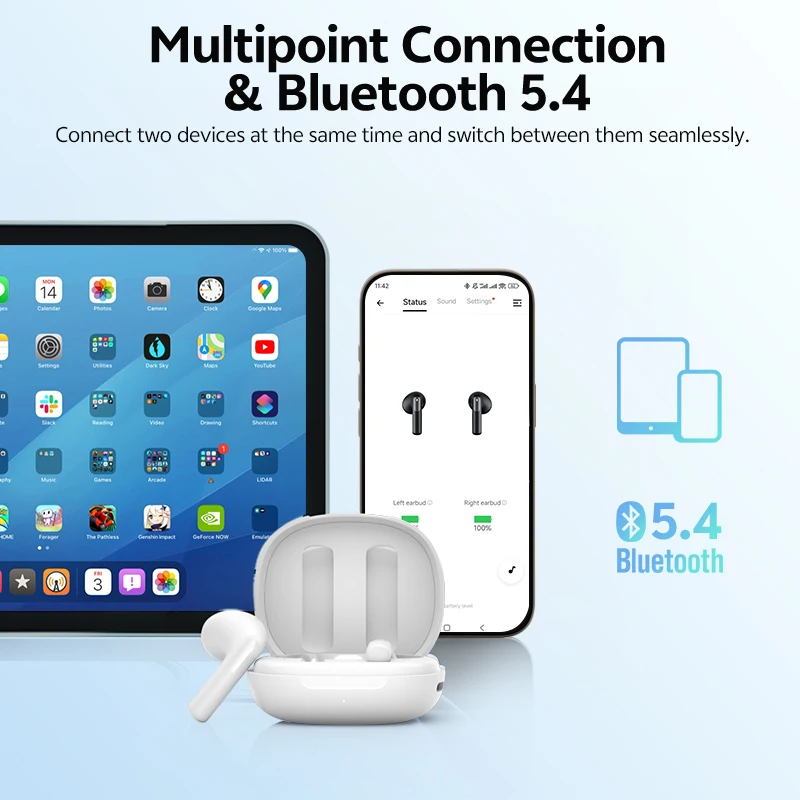 QCY AilyBuds E10 Wireless Earphones Hi-Res Audio with LDAC Codec Headphones Bluetooth 5.4 Spatial Sound TWS Earbuds 13mm Driver 6