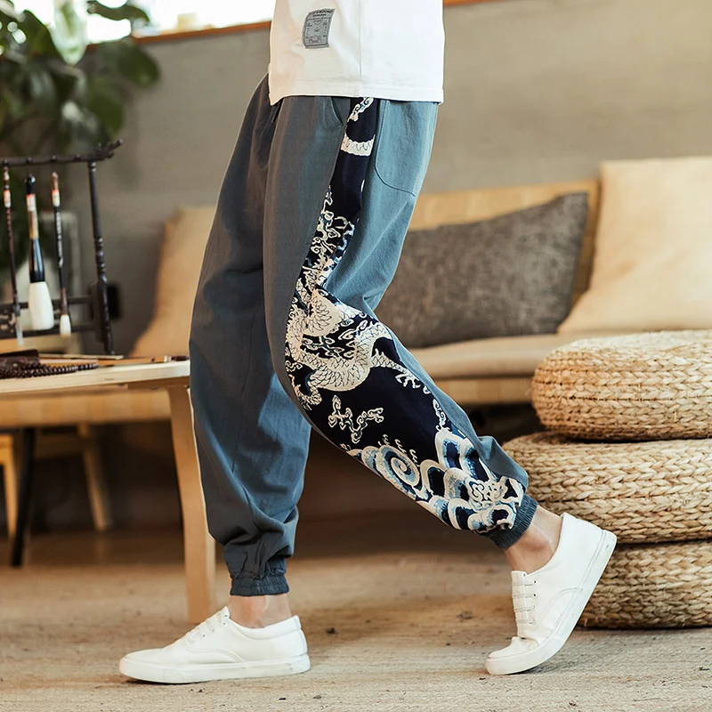 

Chinese Dragon Harem Pants Men's Jogging Pants Sweatpants Japanese Street Men's Pants Work Dragon Stitching Harem Pants