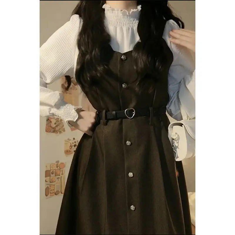 

2024Autumn Winter New Fashion Half High Neck Long Sleeve Casual Versatile Western Commuter Loose Korean Clothing Women's Dresses