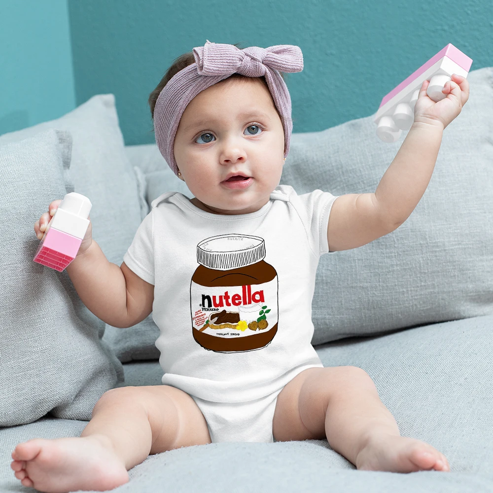 Divertente Neonata Ragazzo Vestiti Tute Nutella Stampa Harajuku 2023 Estate Neonato Tutine Plus Size Bambino Tutina Manica Corta