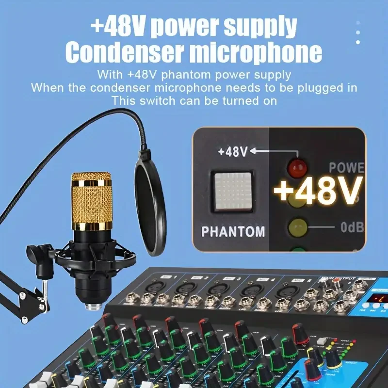 Audio Mixer Professional 4 7 Channels Audio Mixer USB interface BT DJ 48V Sound Mixing Console for Computer MP3 microphone Recording