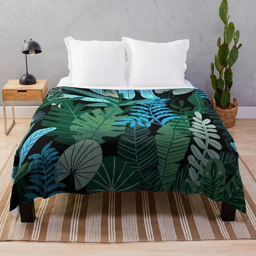 

Blue Tropical Jungle at Night Throw Blanket Single Soft Plaid Blankets