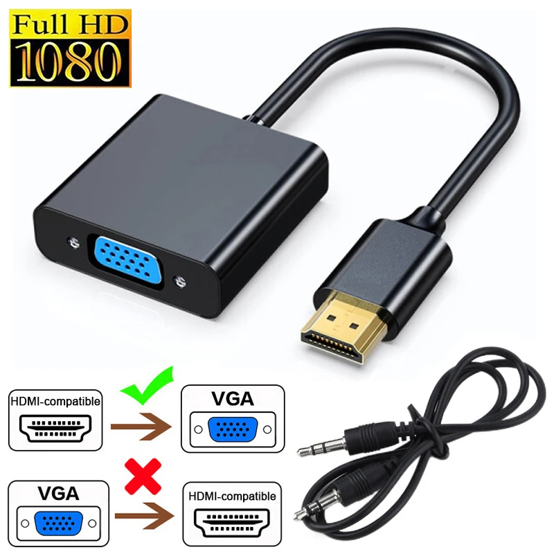 Convertitore Da Hdmi A Vga Cavo Hdmi Con Alimentatore Audio Adattatore Hdmi Maschio A Vga Femmina Hd 1080P Per Ps4 Tv Box Xbox Tv Laptop