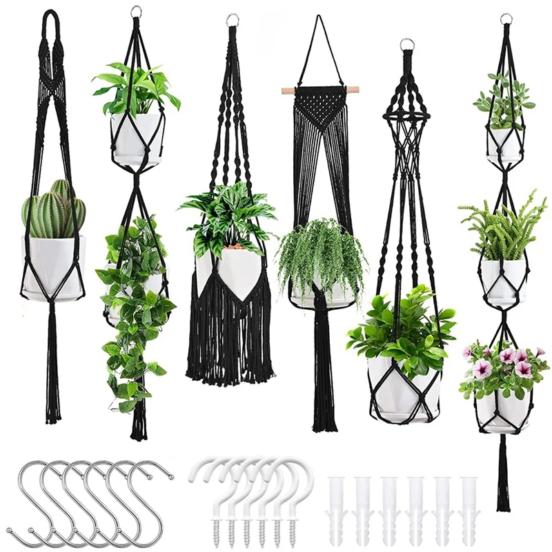 

Plant Hangers 6Pack Hanging Planters For Indoor Plants W/Hangers Kit Handmade Macromay Plant Hangers Indoor Flower Pots