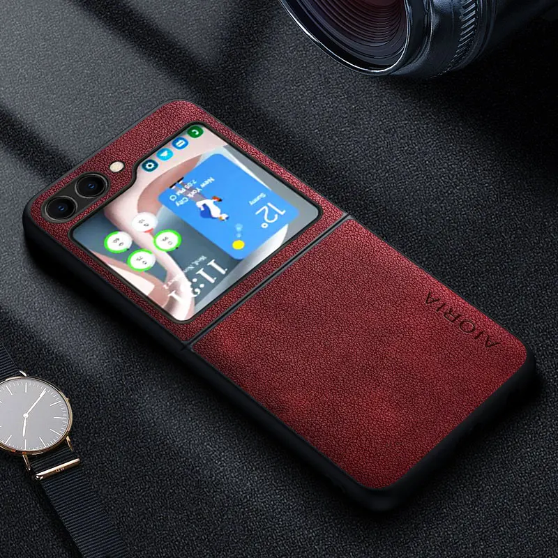 Premium Luxury Leather Retro Business Style Phone Case - Solid Color Cover