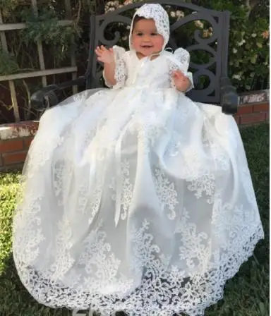 Baby Girls Lace Christening Gown Party Dress and Bonnet 0 3 6 9 12 18  Months | eBay