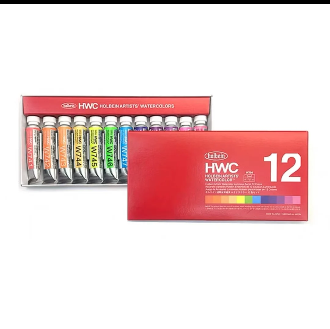 Holbein Fluorescent Watercolor Set 12 Colors 5ml Special Acuarela Colors Artist Luminous Pigments Beginner Art Supplies