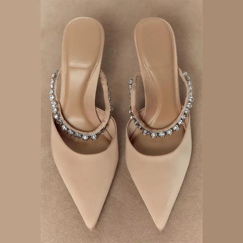 TRAF Women Rhinestone Pointed High Heels Sandals Woman Party High-heeled Sandals Spring Summer 2024 Wedding Bride Heeled Sandals 4