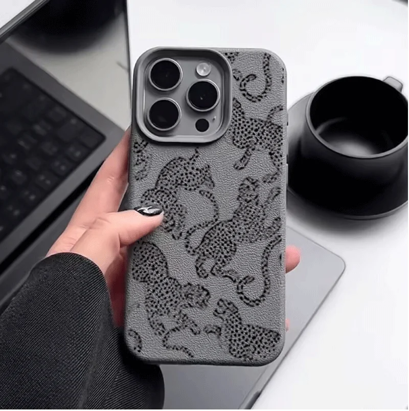 Black Pink Leopard Pattern Leather Phone Case