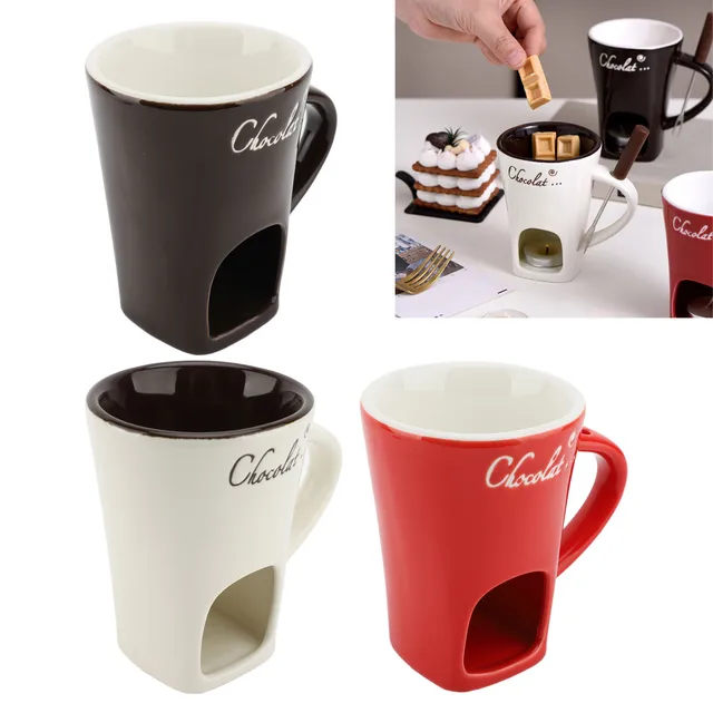 Chocolate Melting Fondue Mug Ceramic Butter Warmer Pot Chocolate Melting Supplies with Fork for Kitchen 6
