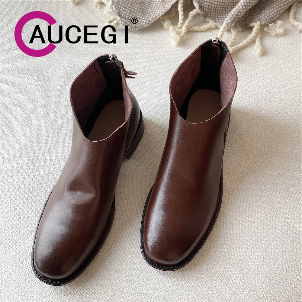 

Женские ботильоны из натуральной кожи, на низком каблуке, с круглым носком