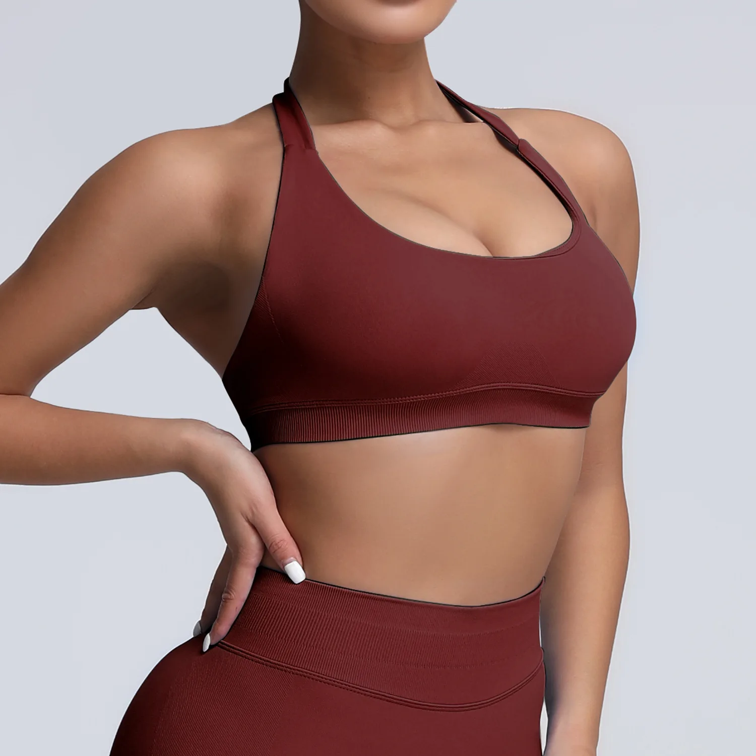 Mileegirl Seamless Women Yoga Halter Bra Open Back Impact Sports Crop Tops Quick Drying Gym Fitness Tops Padded Workout Running