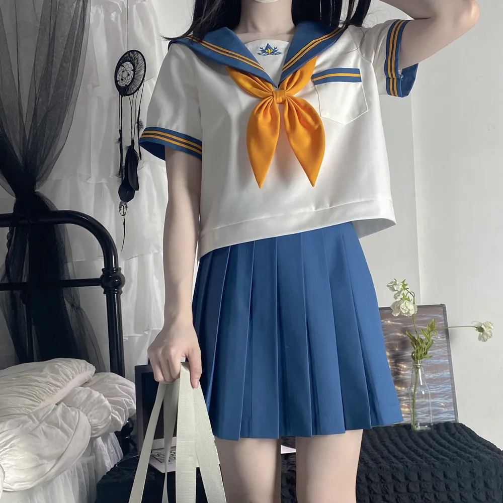 Japanese Schoolgirls Sailor Top Tie Pleated Skirt Outfit Women School Uniform Dress Cosplay Costume Japan Anime Girl Lady Lolita