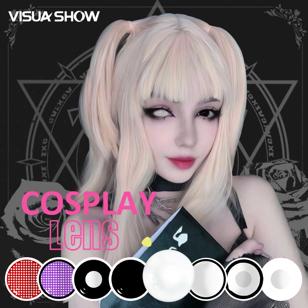 Vibrant Cyan Mesh White Colored Contact Lenses for Dramatic Cosplay & Halloween