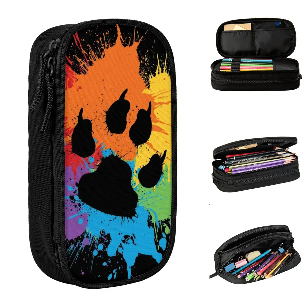 

Dog Paw Pride Dark Rainbow Pencil Cases Fun Pen Box Bag Student Big Capacity School Supplies Cosmetic Pencil Box