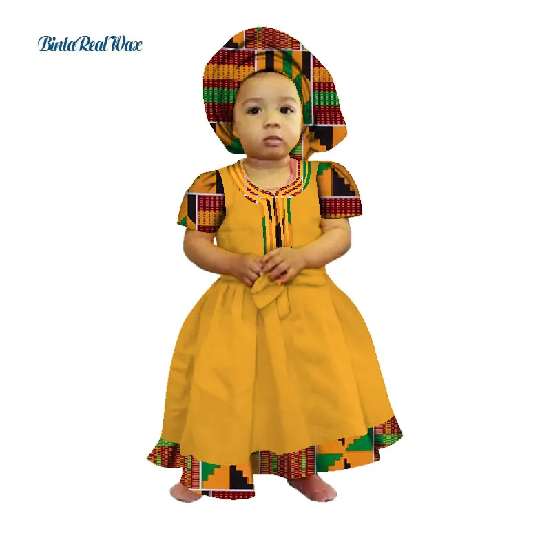 Baby girls tutu dresses with headwrap cotton african print dresses for children kids bazin riche