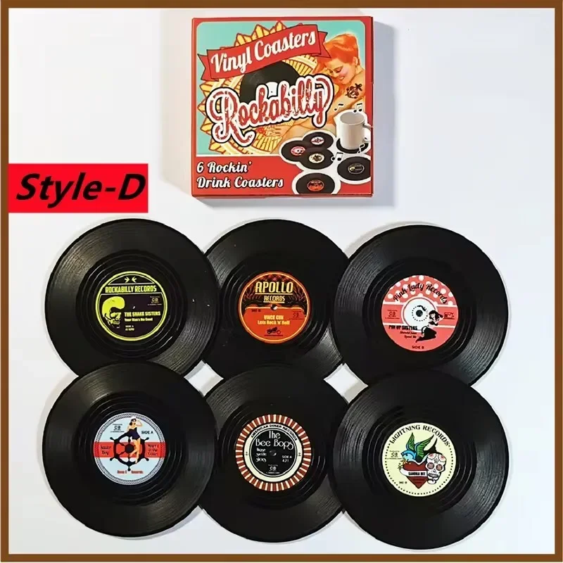 Retro Vinyl Record-Inspired Anti-Slip Cup Coasters Set