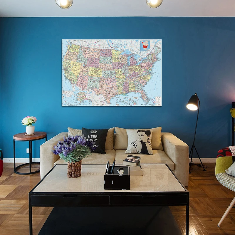 84*59cm Map of The United States Non-woven Canvas Painting Wall Decorative Poster and Print Office Supplies Home Decoration
