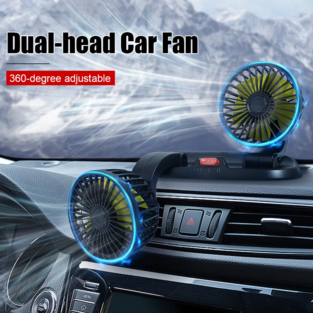 

Car Auto Air Cooling Dual Head Fan 12V/24V 360 Degree All-Round Adjustable Low Noise Car Auto Cooler Air Fan Car Fan Accessories