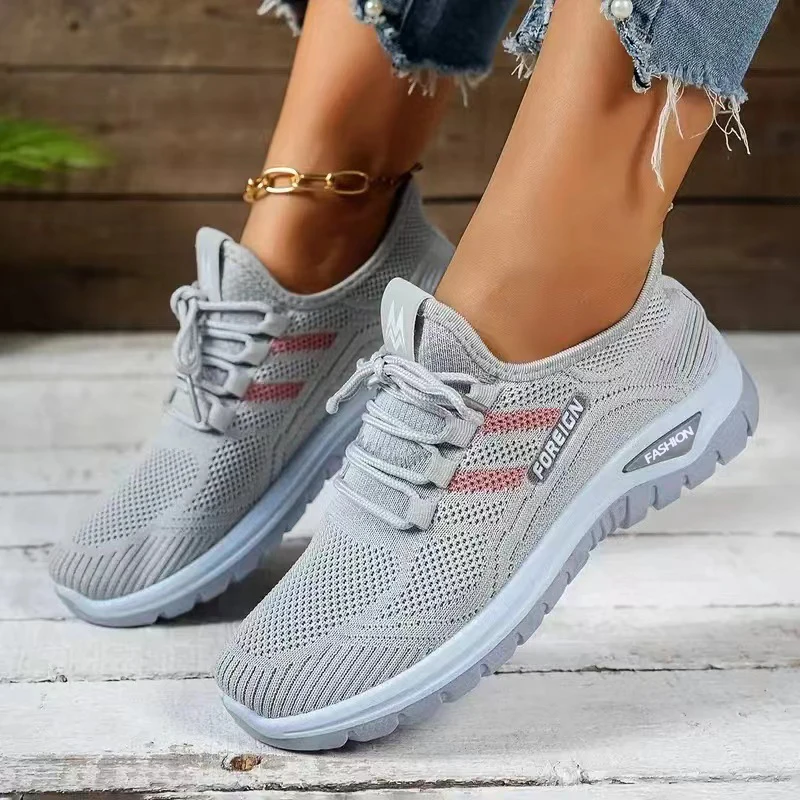 Women’s flying woven mesh slip‑on walking shoes with anti‑slip sole 5556