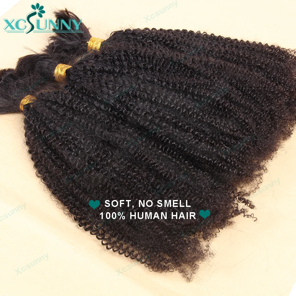 Burmese Kinky Curly Human Hair Bundle Bulk Hair Human Hair Braiding No Weft Kinky Curly Hair Extensions Full End Double Drown