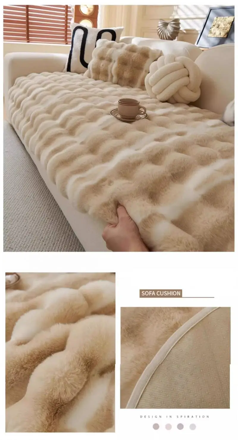 Winter-Kaninchen-Plüsch-Sofakissen, unregelmäßig geformte, rutschfeste Sofakissen und verdickter, warmer Sofabezug, universelle Sofabezüge – Detail 10