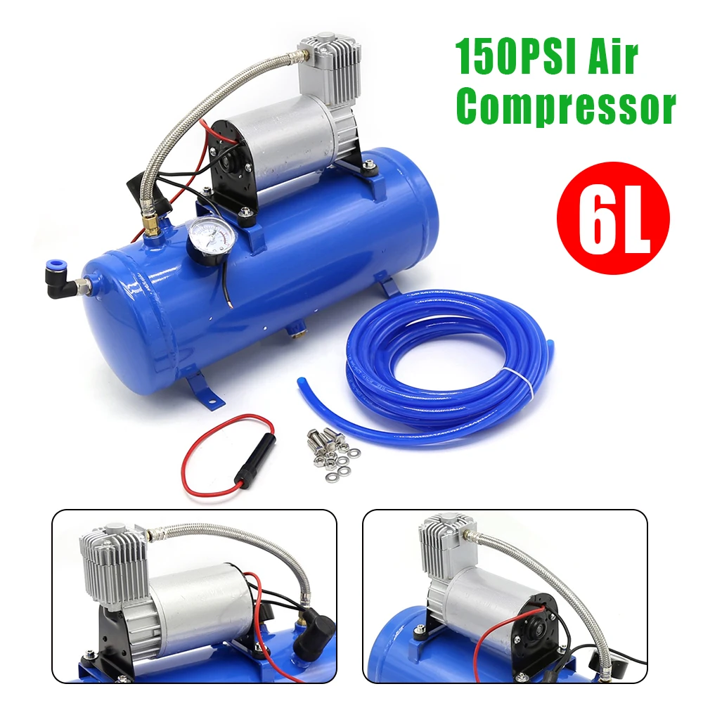 12V Air Compressor Portable Air Trumpet Compressor with 6 Litre Tank for Air Horn Kit Car Compressor 150 PSI