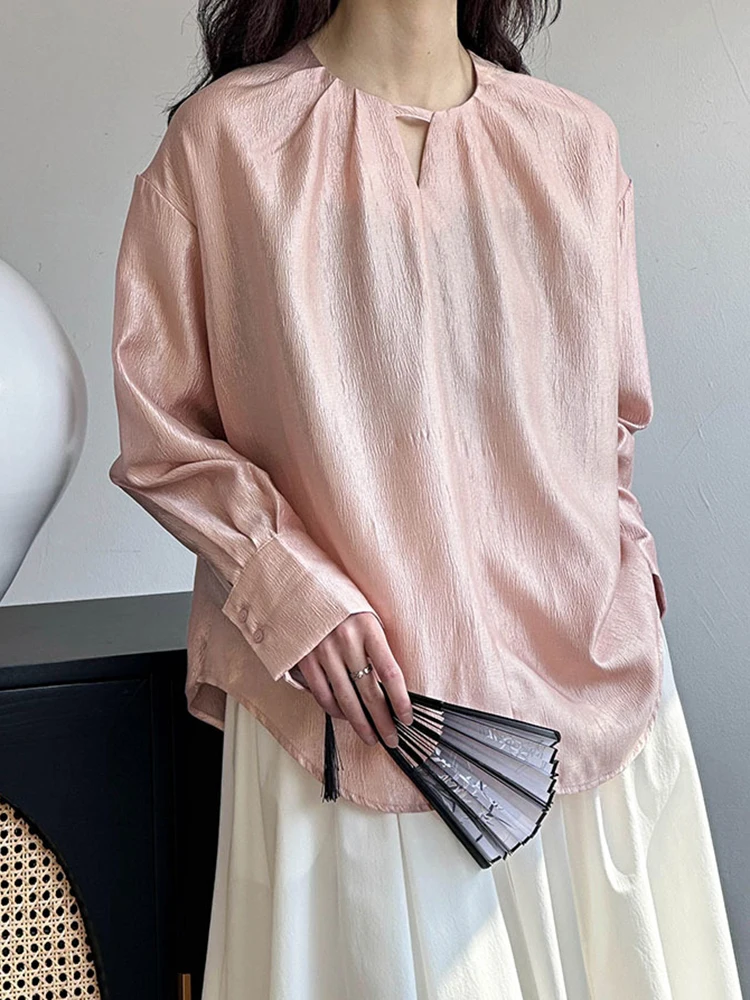 [LANMREM] French Style Pullover Shirts For Women Long Sleeve Office Lady Loose Blouses Fashion Tops 2024 Summer New 26D8936