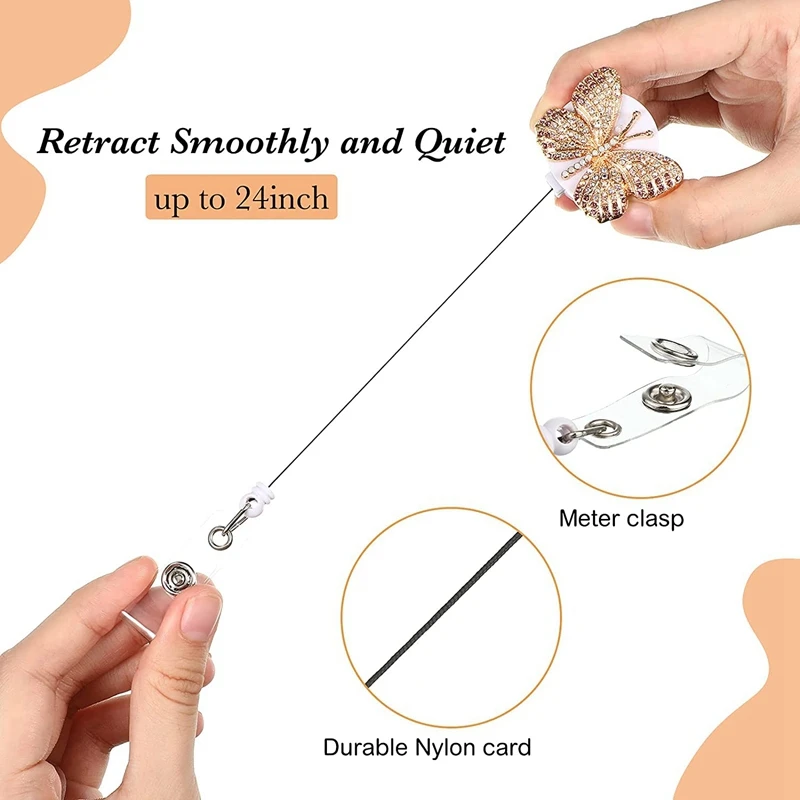 4 Pcs Retractable Rhinestone Badge Reels Crystal ID Badge Reel Crystal Name ID Badge Holder With Clip For Women Nurses